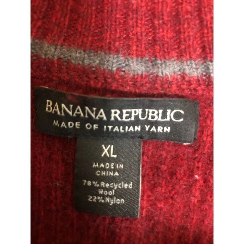 Banana Republic Wool Blend Henley Sweater XL Burgundy Button Neck